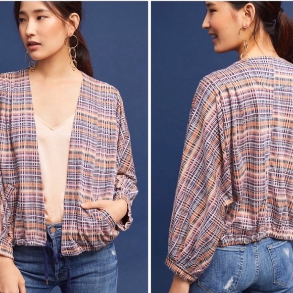 Akemi Kin by Anthropologie plaid drawstring waist, Cardi jacket - Picture 11 of 11